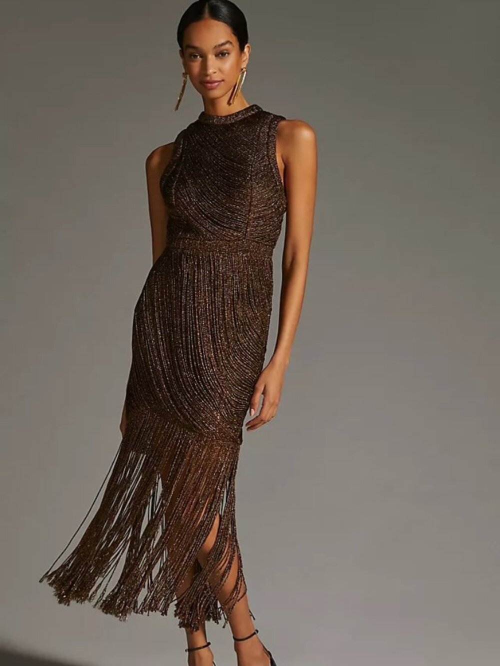 Not So Serious by Pallavi Mohan fringed copper colored halter dress - Picture 2 of 9